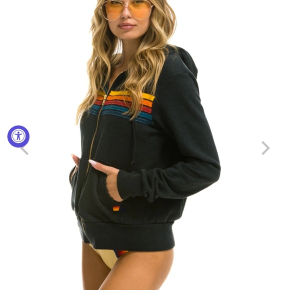 Charcoal Aviator Nation Striped Zip up Sweater size small - Picture 3 of 4